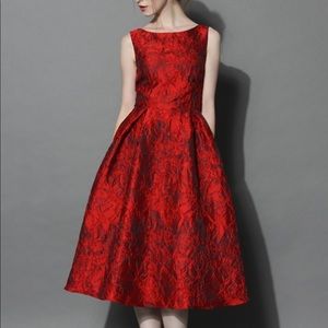 Chicwish Red Glamour Embossed Dress